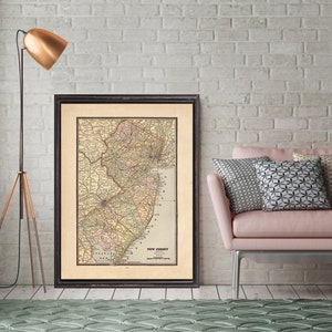 1887 New Jersey map reprint - vintage New Jersey map reprint 4 large/XL sizes up to 30x40&quot; in 3 color choices - comes unframed