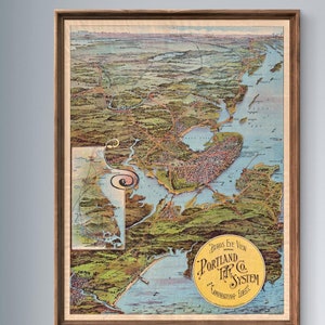 1909 Portland, Maine railroad map reprint - Maine birds-eye map - 3 sizes up to 30x40&quot; - sold unframed only - pls see full listing