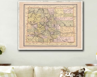 Colorado Map of Colorado Wall Decor Art Vintage 1950s Original Wedding Gift Idea For Him Print Old