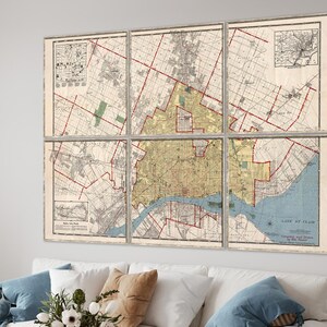 Map of Detroit 1919, Vintage Detroit Motor City map reprint - 8 sizes up to 90x60&quot; in 1 or 6 sections and in 3 three colors
