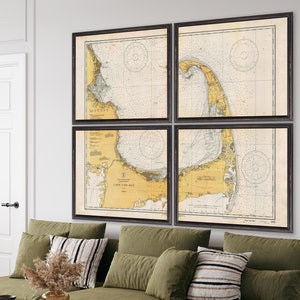 1933 Cape Cod Bay map reprint - Cape Cod Bay, Massachusetts nautical chart - 5 sizes up to 64x48&quot; in 1 or 4 parts  & 3 color choices