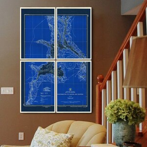 1940 Portsmouth, NH nautical map reprint, Portsmouth tri-city nautical chart reprint - 7 sizes up to 40x60&quot; in 1 or 4 part - 2 color choices