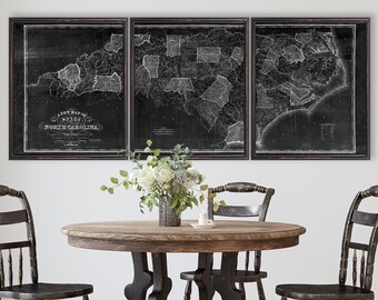 1833 North Carolina map reprint , Tar Heel map gift, 3 sizes (printed in 3 pieces) up to 90x36" & 3 color choices - sold UNFRAMED