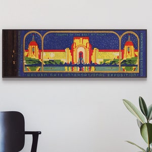 Retro San Francisco Golden Gate Int&#39;l Expo Matchbook poster #4: Towers of the East at Night - 12x36&quot; heavyweight or fine art paper-UNFRAMED