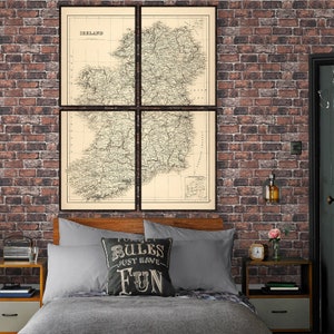 1898 Ireland map reprint, vintage Ireland map reprint - 7 sizes up to 48 x 64&quot;  in 1 or 4 parts and in 4 color choices - sold unframed