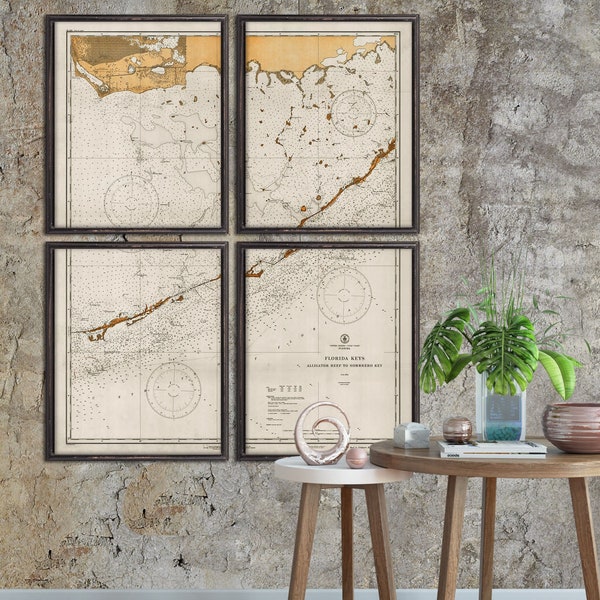 1933 Florida Keys nautical map reprint, Alligator Reef, Sombrero Key, Islamorada- 9 sizes up to 60x72" (in 1 or 4 pieces) & 3 color choices