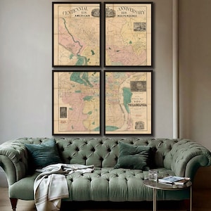 1876 Philadelphia Map reprint - Victorian Philadelphia map reprint- 5 sizes up to 48&quot; x64&quot;in 1 or 4 parts-in 3 colors - sold unframed only
