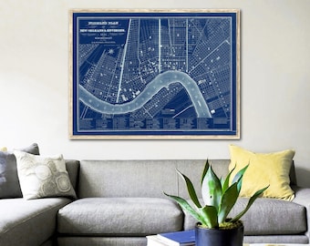 1845 New Orleans map reprint, Vintage New Orleans "The Big Easy" map reprint  - 4 sizes up to 40" x 30" & three color choices - unframed