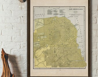 1887 San Francisco map reprint - vintage Cram's atlas reprint 4 large/XL sizes up to 30x40" in 3 color choices - comes unframed