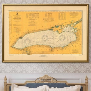 1920 Lake Ontario nautical map reprint, Great Lakes nautical chart - 6 sizes up to 60&quot;x40&quot; print 1 or 4 sections in 3 colors - sold unframed