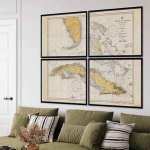 1933 Straits of Florida nautical chart reprint - Florida Keys & Caribbean islands map - 5  sizes up to 64x48&quot;  and 3 colors - unframed only