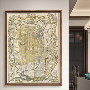 1696 Kyoto woodblock-style pictoral map print - 4 large/XL sizes up to 36x48&quot; - sold unframed