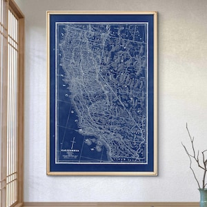 1887 California map reprint, 4 large sizes to 45x30&quot; and 3 color choices - sold UNFRAMED