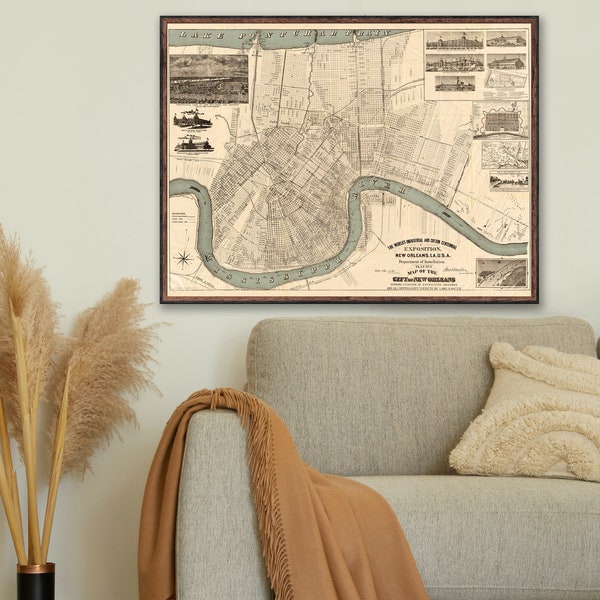 1884 New Orleans Map reprint (2nd version), Vintage map reprint  - home decor - 4 large/XL sizes up to 48" x 36" - sold unframed