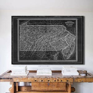 1870 Johnson's Pennsylvania and New Jersey, Vintage map reprint 5 large/XL sizes up to 54 x 36 in 3 color choices inverted black