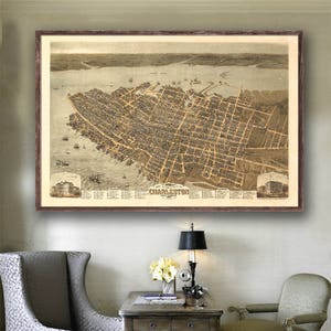 1872 Charleston panorama, Vintage Charleston SC map reprint - 5 large/XL sizes up to 54&quot; x 36&quot; and 3 color choices
