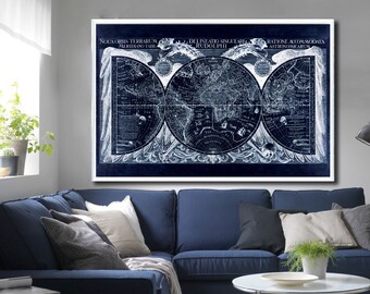 1630 Old World Map reprint, Historical map of the World - 3 large/XL sizes up to 45" x 30" and 3 colors choices