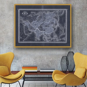 1870 Asia map reprint, Vintage Johnson&#39;s Asia map reprint -  in vintage aged or inverted blue & 4 sizes up to 48x36&quot;