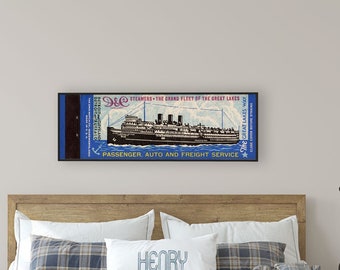 Retro Steamship Matchbook poster -Great Lakes/Detroit/Cleveland/Buffalo decor - 36x12" on heavyweight matte or fine art paper- sold UNFRAMED