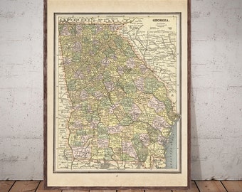 vintage Atlanta reprint 4 largeXL sizes up to 30x40 in 3 color choices comes unframed 1887 Atlanta map reprint