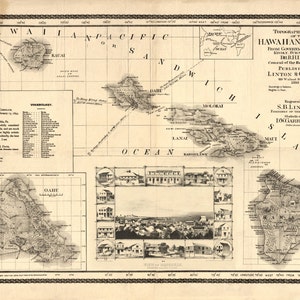 1893 Hawaii Islands map, Vintage Hawaiian map reprint 5 sizes up to 54x36 and 2 color choices image 3