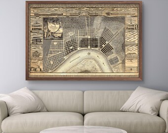 1817 New Orleans map, Vintage New Orleans "The Big Easy" map reprint - 5 large/XL sizes up to 54" x 36" / 3 color choices