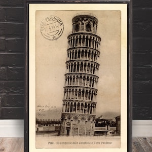 1914 Tower of Pisa Postcard art reprint- postcard decor - Italian travel decor  - 3 large/XL sizes up to 24X36&quot; - comes UNFRAMED