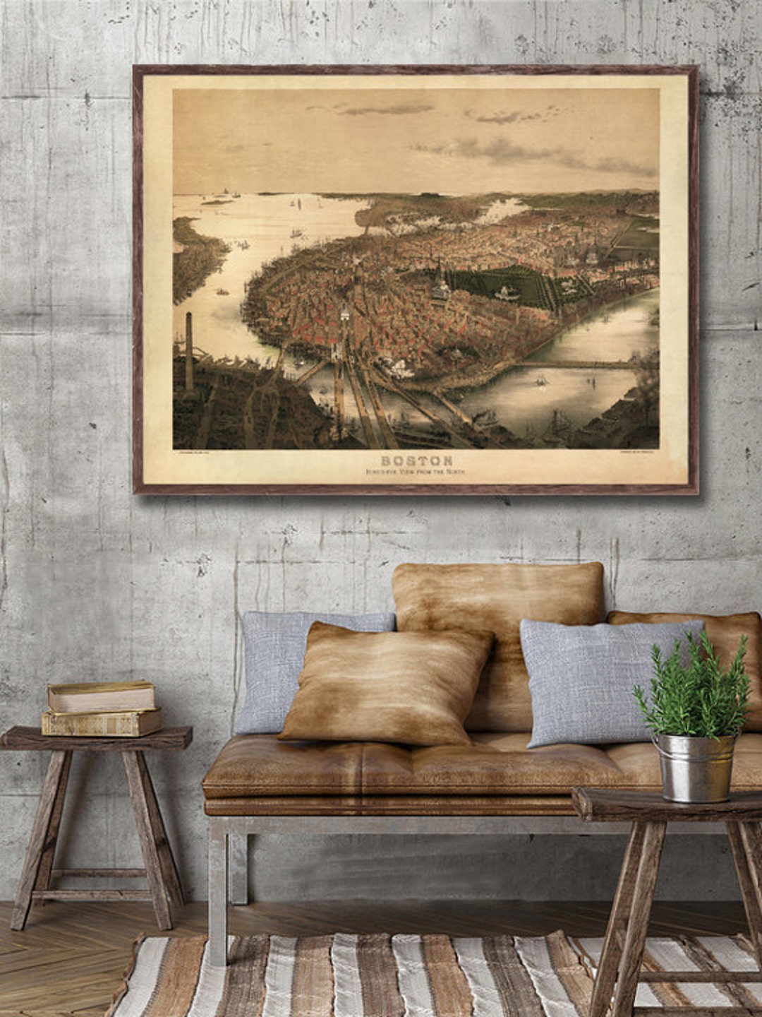 1877 Boston Panorama Map Reprint Boston Home Decor 4 Large/xl Sizes up