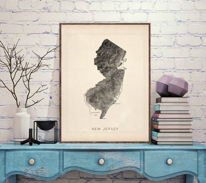 New Jersey relief map reprint 6 largeXL sizes up to 40x30 and three color schemes Vintage New Jersey map reprint