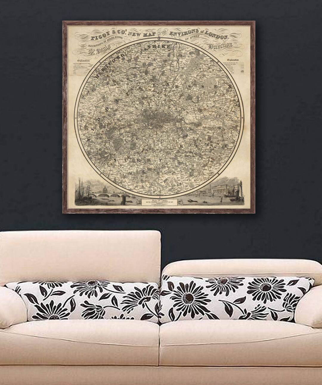 1839 Pigot's London Map Reprint, Vintage London Environs Map Reprint ...