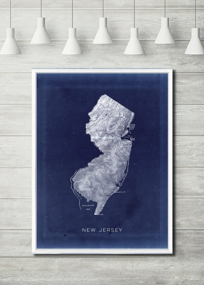 New Jersey relief map reprint 6 largeXL sizes up to 40x30 and three color schemes Vintage New Jersey map reprint