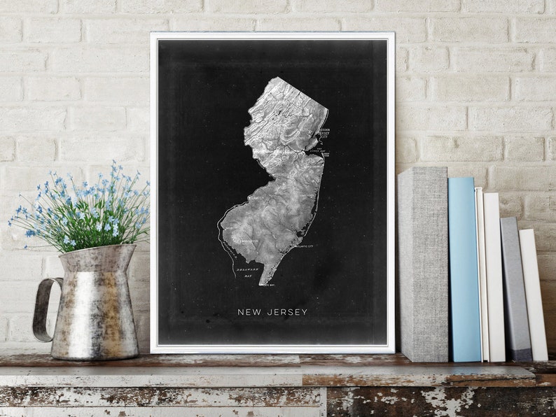New Jersey relief map reprint 6 largeXL sizes up to 40x30 and three color schemes Vintage New Jersey map reprint