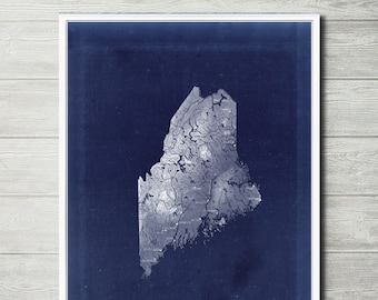 Maine relief map reprint, Vintage Maine  map reprint - 6 large/XL sizes up to 40"x30" and three color schemes