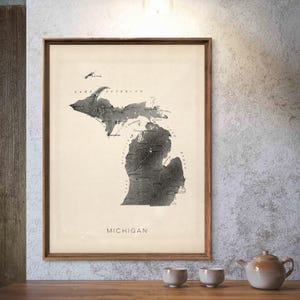 Michigan relief map reprint, Vintage Michigan  map reprint - 6 large/XL sizes up to 40&quot;x30&quot; and three color schemes