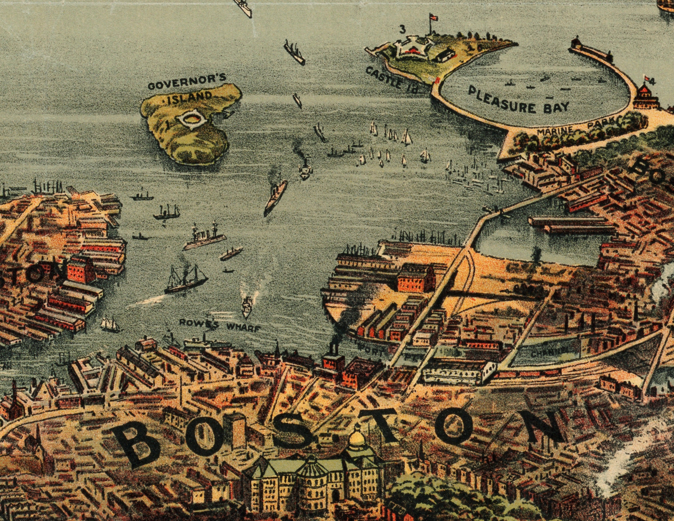 1901 Boston Harbor Map Reprint Vintage Boston Harbor Map Etsy UK