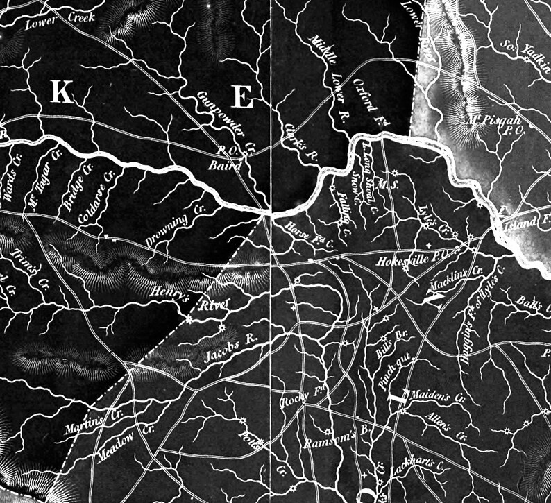 1833 North Carolina map reprint , Tar Heel map gift, 3 sizes (printed in 3 pieces) up to 90x36" & 3 color choices - sold UNFRAMED image 10