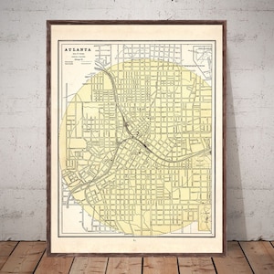 vintage Atlanta reprint 4 largeXL sizes up to 30x40 in 3 color choices comes unframed 1887 Atlanta map reprint