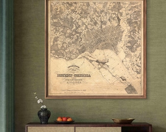 1880 Washington DC map, Vintage Georgetown/Distict of Columbia map reprint - four large/XL sizes up to 36" x 36" in 3 three colors