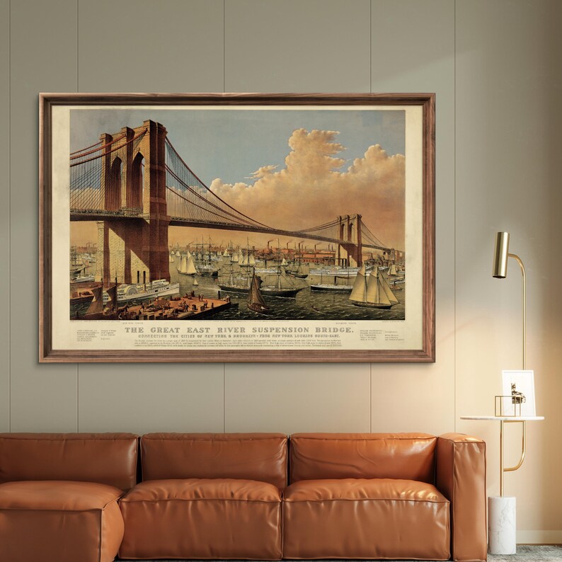 Vintage 19th Century Brooklyn Bridge Poster Reprint, Old 1877 New York ...