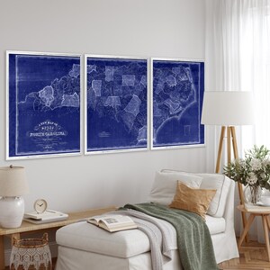 1833 North Carolina map reprint , Tar Heel map gift, 3 sizes (printed in 3 pieces) up to 90x36" & 3 color choices - sold UNFRAMED inverted blue