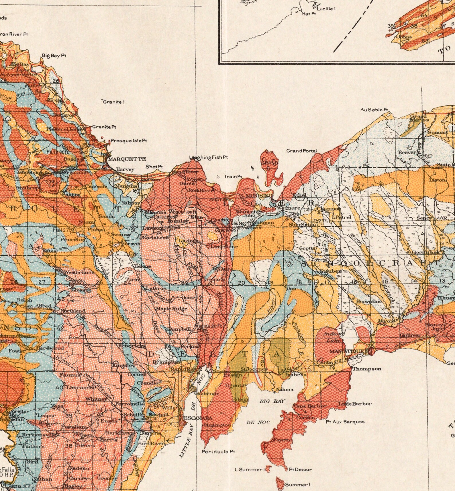 1911 Upper Peninsula Michigan Map Reprint Vintage Geological | Etsy