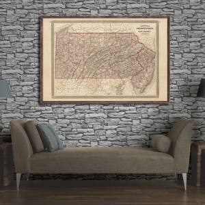 1870 Johnson's Pennsylvania and New Jersey, Vintage map reprint 5 large/XL sizes up to 54 x 36 in 3 color choices warm aged