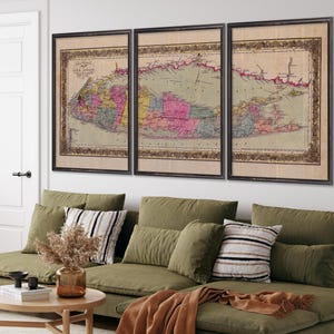 1857 Long Island map reprint - Long Island NYC map reprint -3 sizes up to 45&quot;x20&quot; printed in 1 or 3 parts & 3 color choices - sold unframed