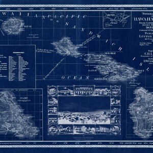 1893 Hawaii Islands map, Vintage Hawaiian map reprint 5 sizes up to 54x36 and 2 color choices image 4