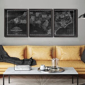 1833 North Carolina map reprint , Tar Heel map gift, 3 sizes (printed in 3 pieces) up to 90x36" & 3 color choices - sold UNFRAMED inverted black
