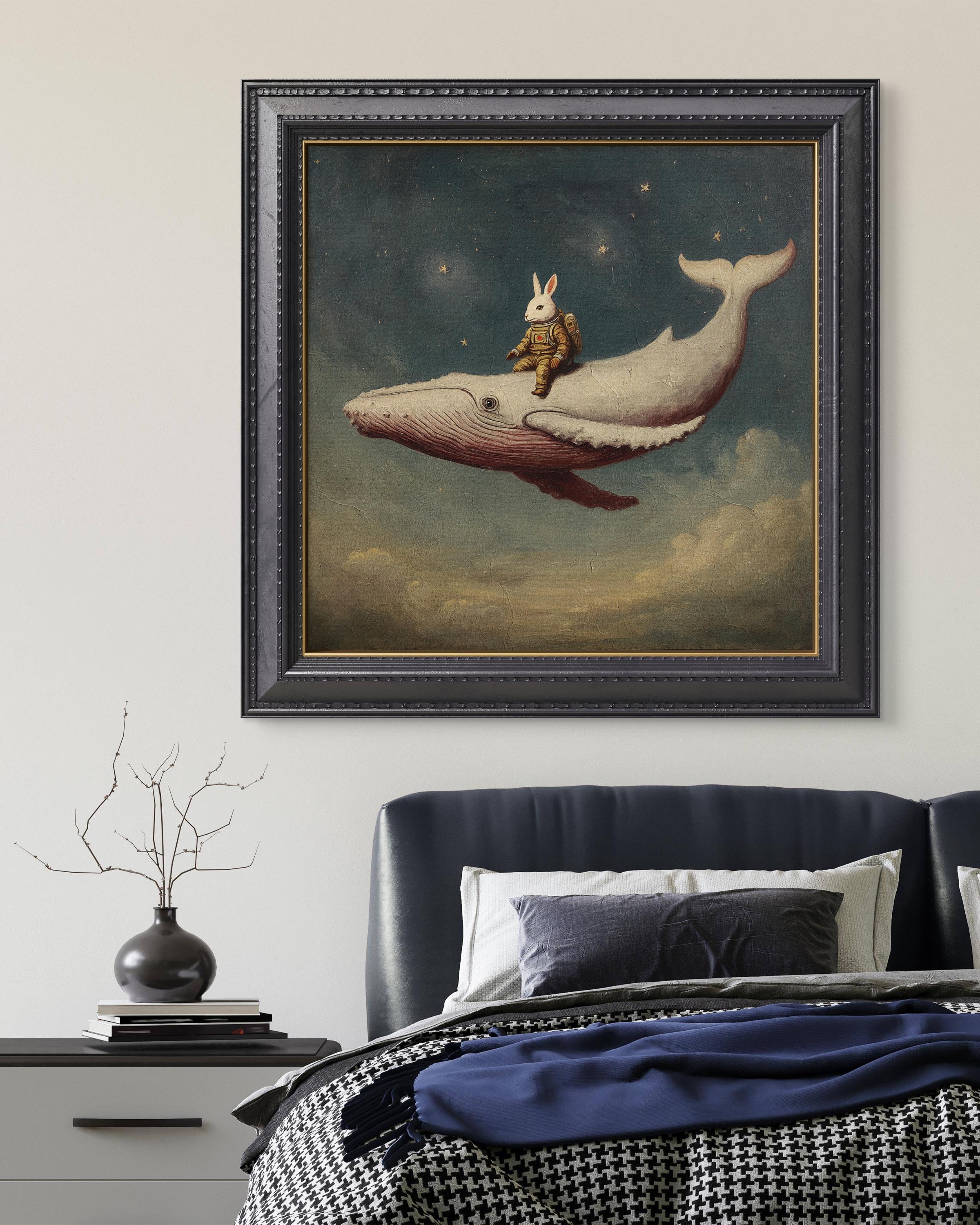 Surreal Rabbit Astronaut Riding Whale Digital Painting Print – Fantasy ...