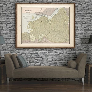 1887 Brooklyn map reprint, vintage Brooklyn map reprint - 3 color choices and 6 large/XL sizes up to 40&quot; x 30&quot; - sold unframed