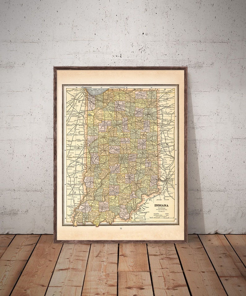 1887 Indiana Map Reprint Vintage Indiana Map Reprint 4 Large - Etsy