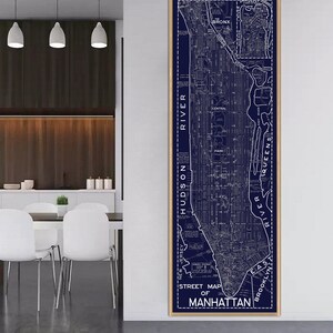 Mid-century Manhattan Map reprint - Street Map Of Manhattan reprint - 3 L/XL sizes up to 20x60&quot; & 4 color choices - sold UNFRAMED
