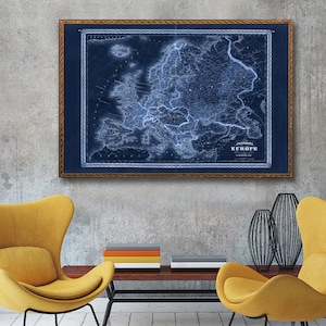 1870 Europe map reprint,  Vintage European map reprint - 5 large/XL sizes up to 54" x 36"-in 3 three color choices